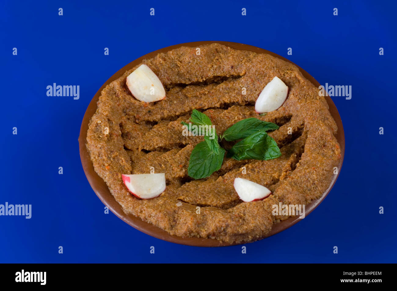 Raw mince meat (kibbeh nayyeh) Beirut Lebanon Middle East Stock Photo