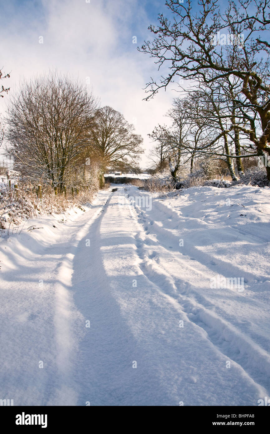 Snow covered green lane at Bellerby in North Yorkshire Stock Photo