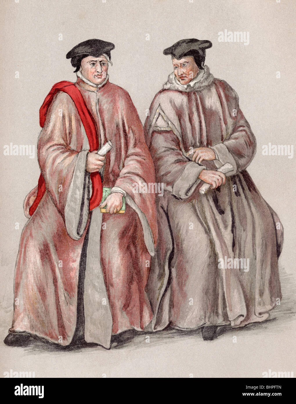 Judges in their robes during the reign of Elizabeth I. Stock Photo