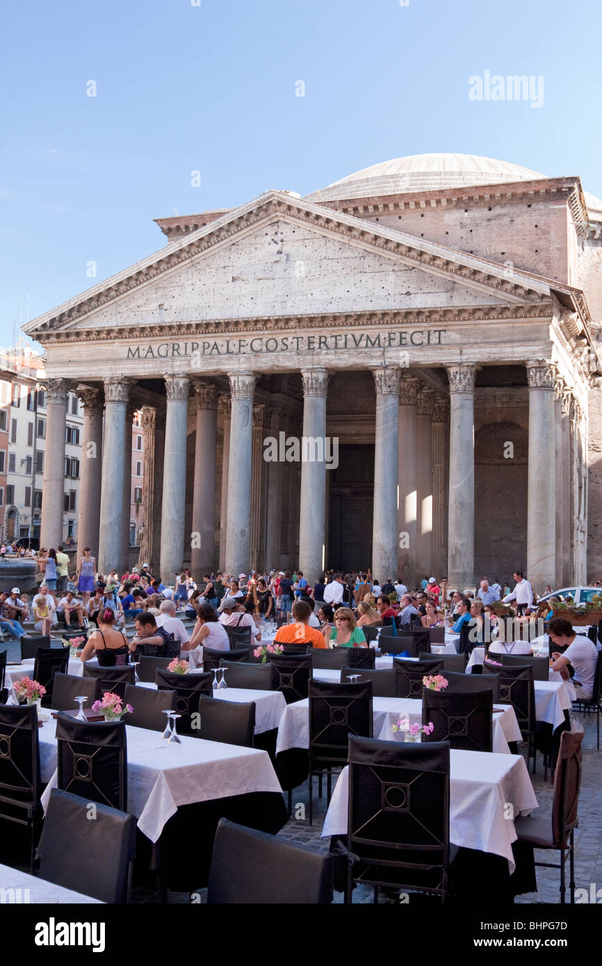 Restaurant tables at  square Piazza della rotonda. Rome, Italy Stock Photo