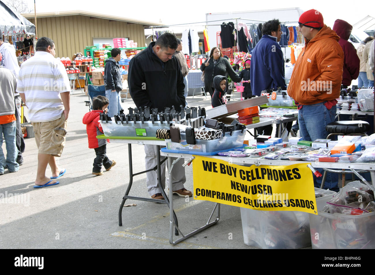 Cheap cell phones on sale at Traders Village - biggest flea market in Texas, Grand Prairie, TX, USA Stock Photo