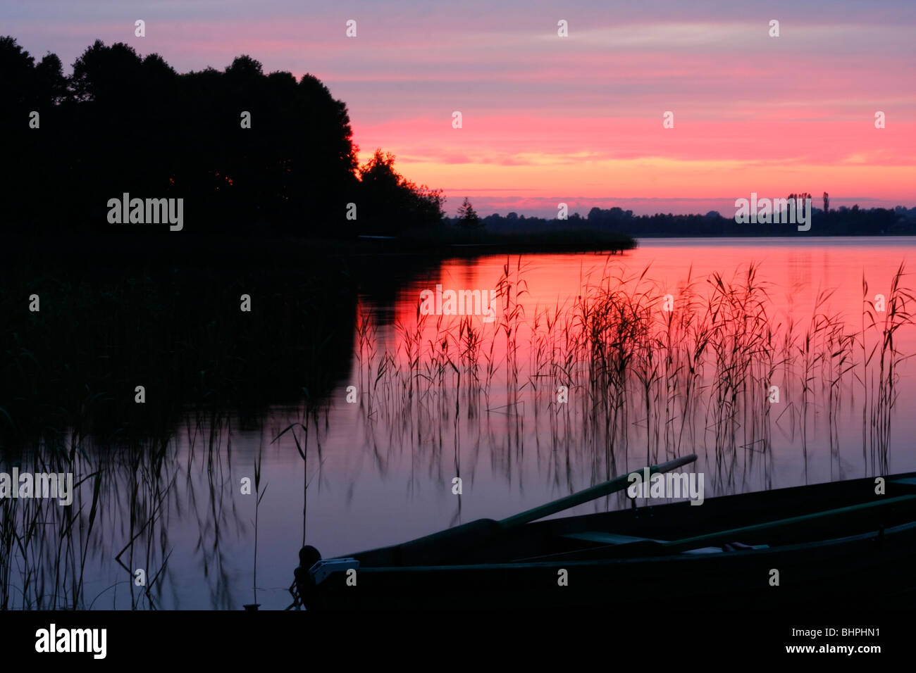 sunset on the Narty lake, Mazury, Poland Stock Photo