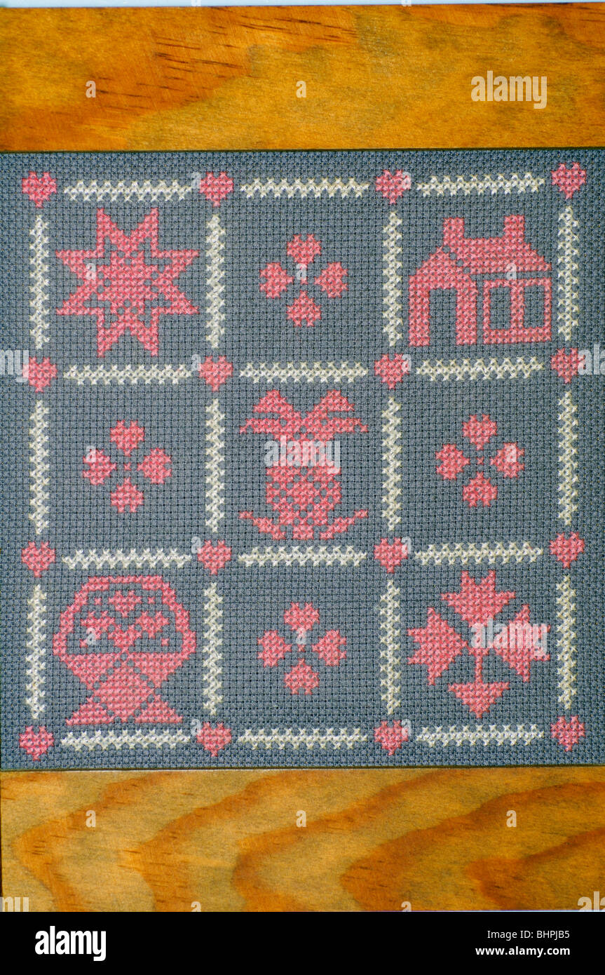 Cross stitch embroidery Stock Photo