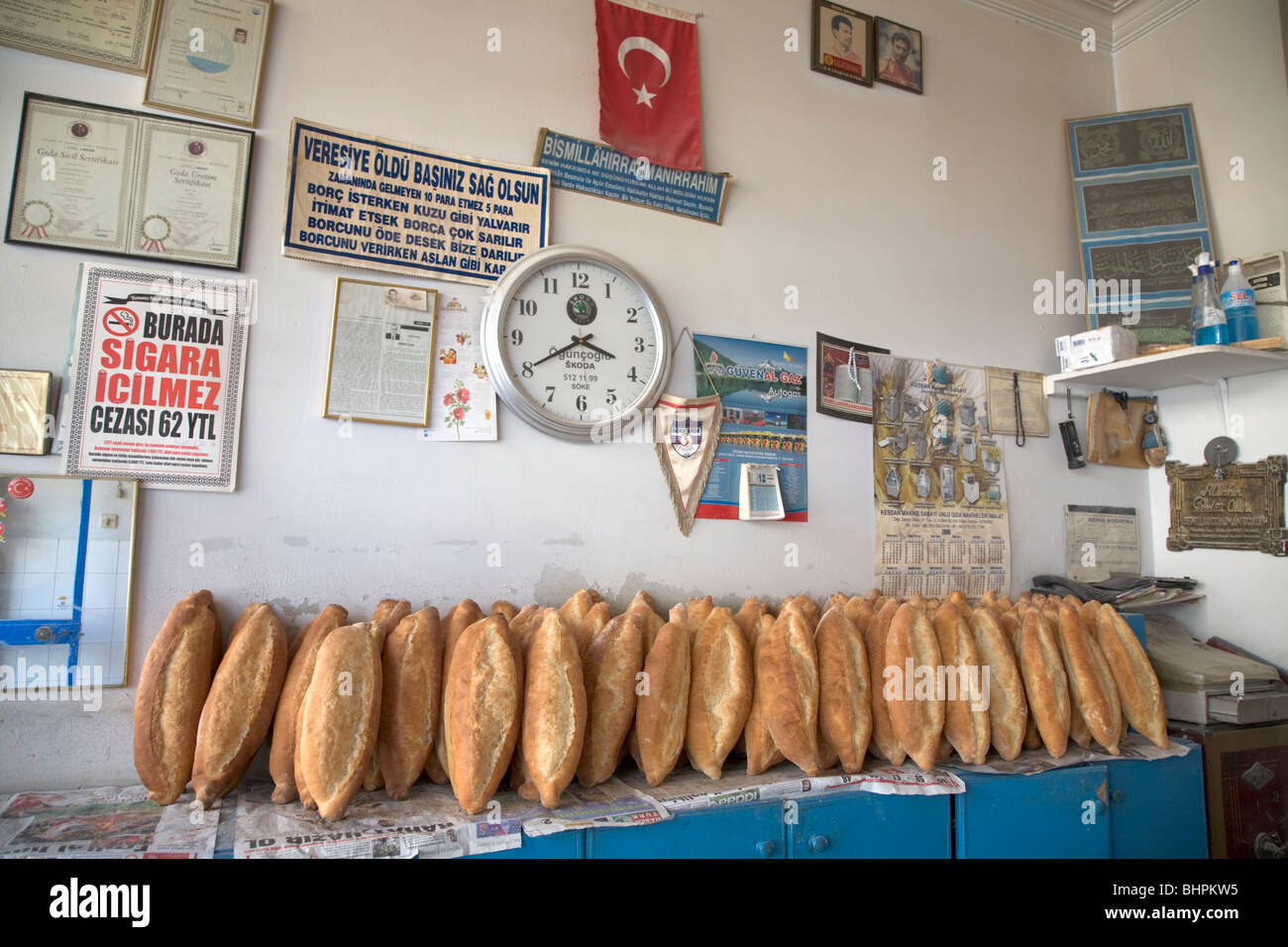 Bread loaves Stacked Inside Bakery Soke Turkey Stock Photo