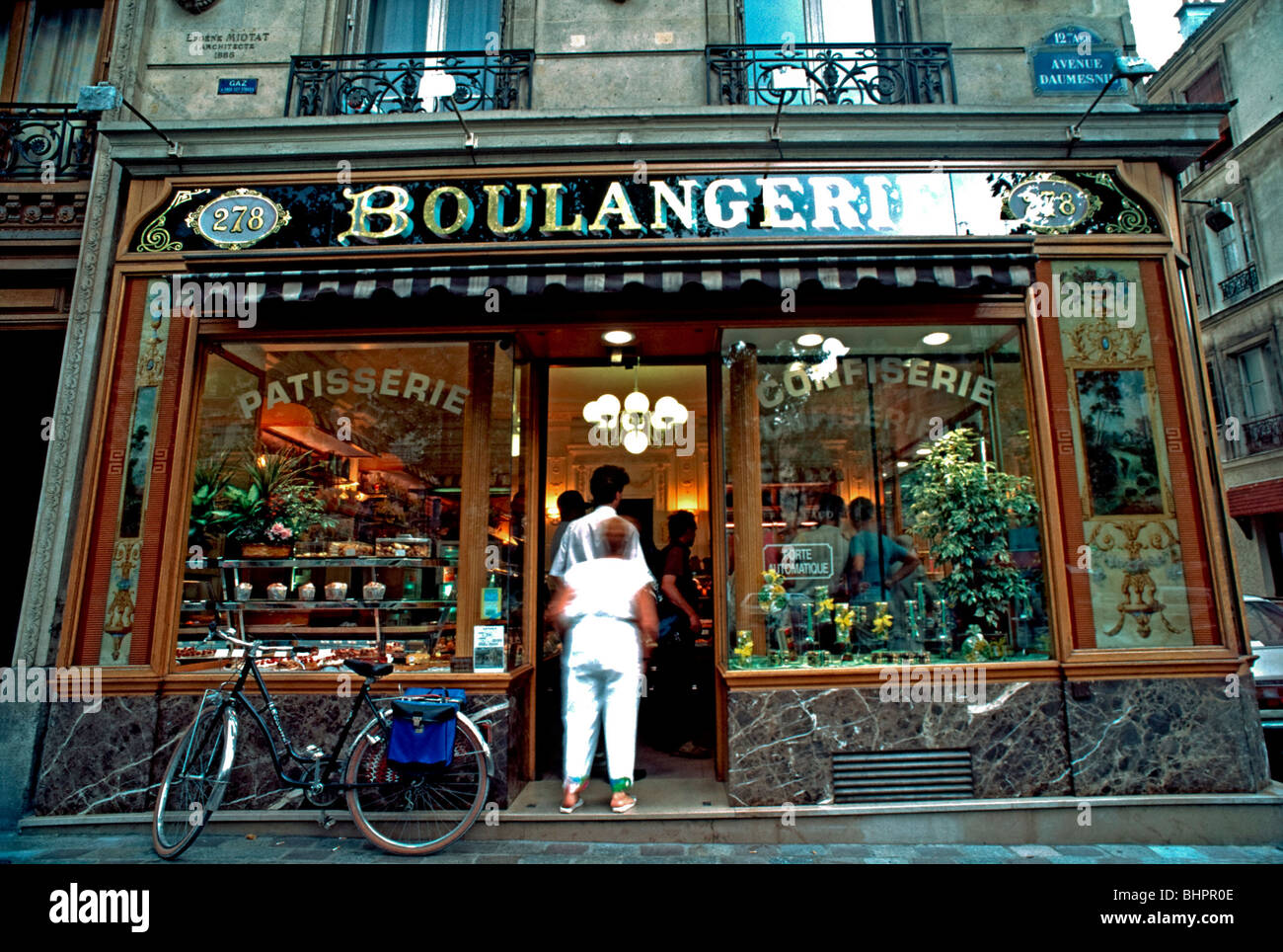 France, Paris, vintage shop front, People Buying Bread, Old French