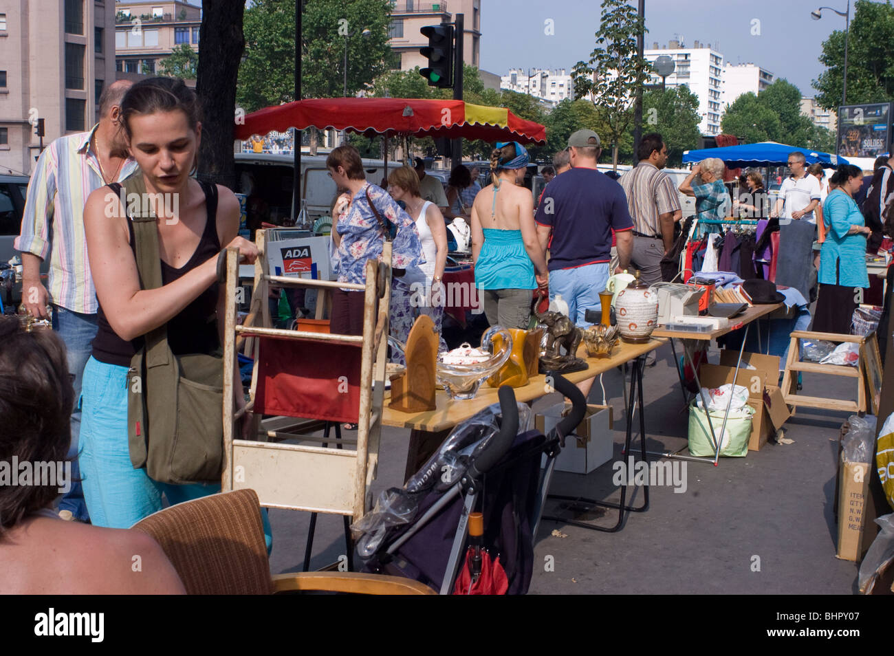 Paris France People Shopping Garage Sales On Street Cour De