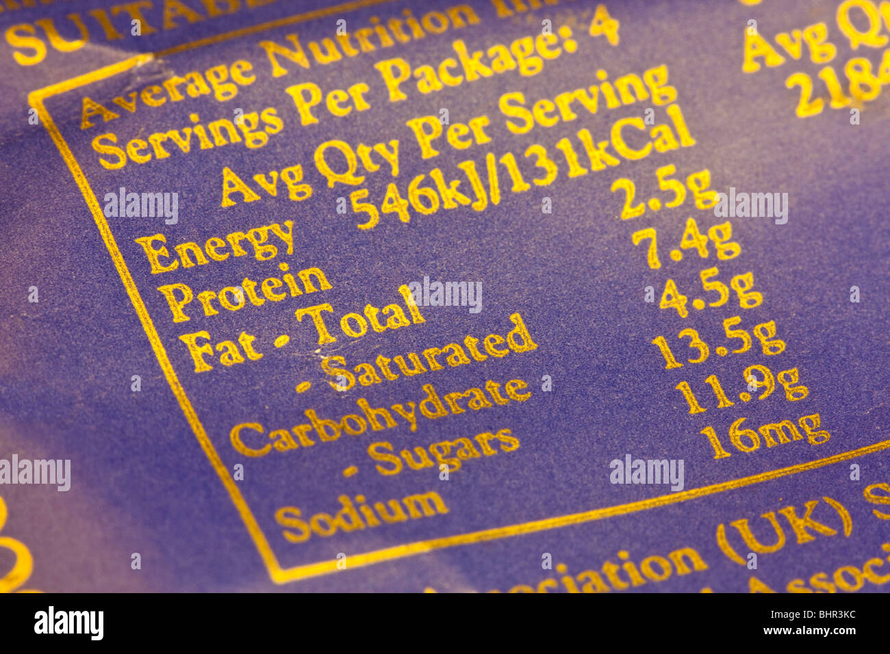 Chocolate Nutritional Information label Stock Photo Alamy