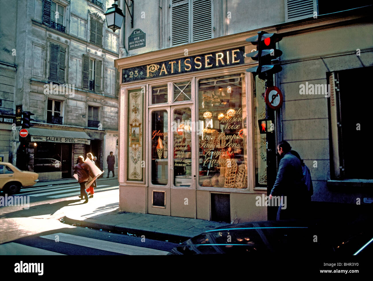 France, Paris, Boulangerie Patisserie exterior , Old Vintage Sign, French Bakery Shop, la Marais