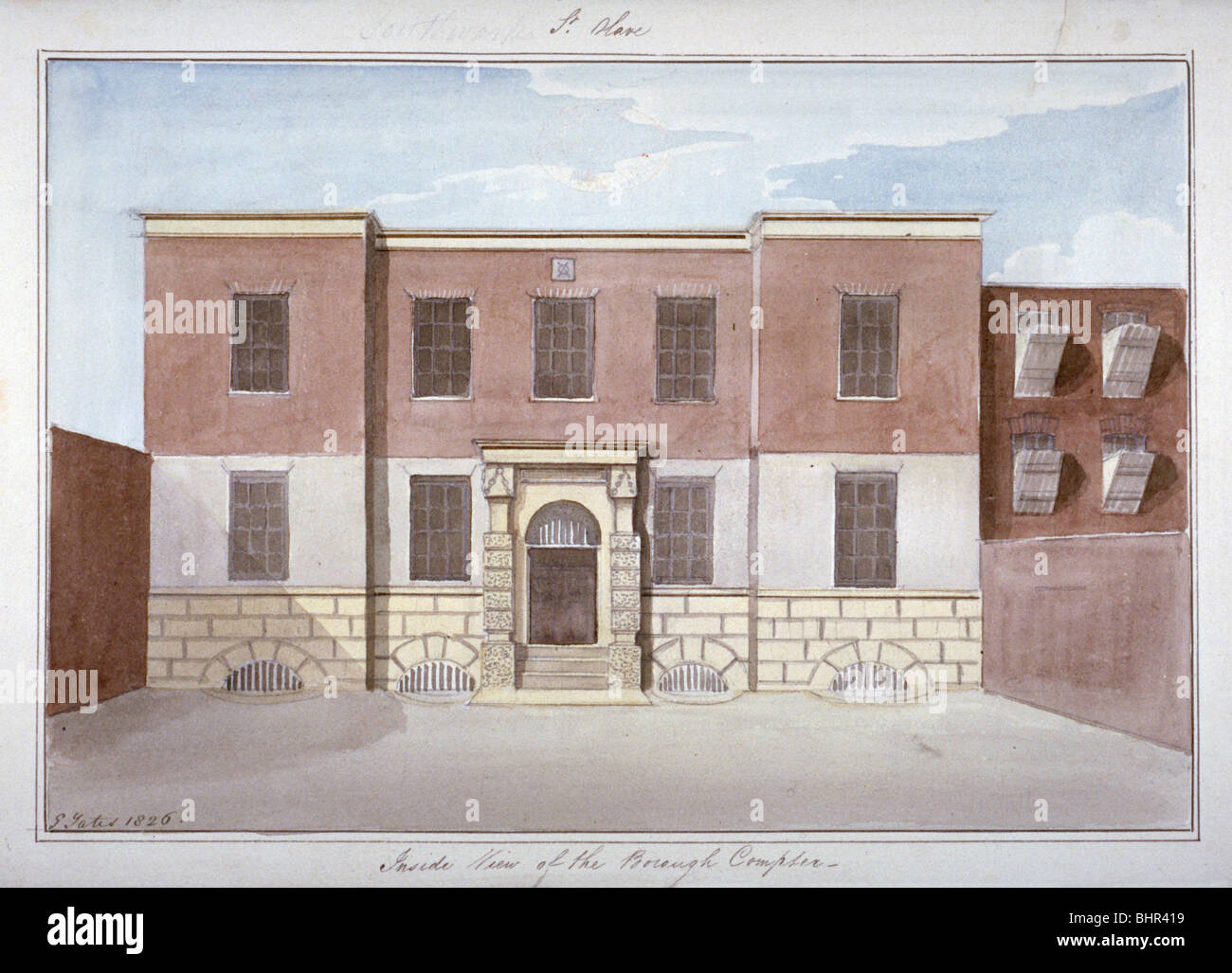 View of Borough Compter, a debtors' prison in Mill Lane, Bermondsey, London, 1826. Artist: G Yates Stock Photo