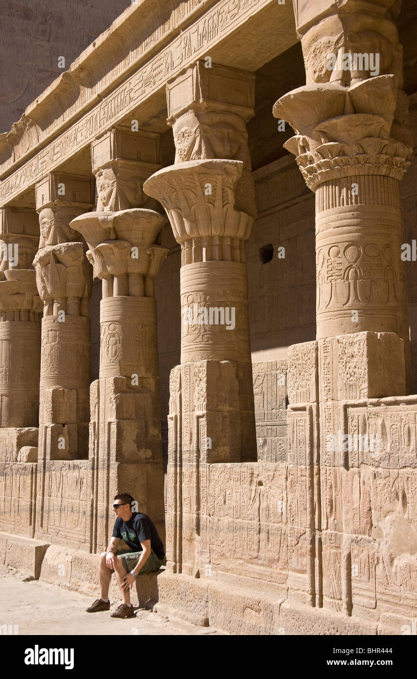 Columns in the Ptolemaic temple of Philae. Stock Photo