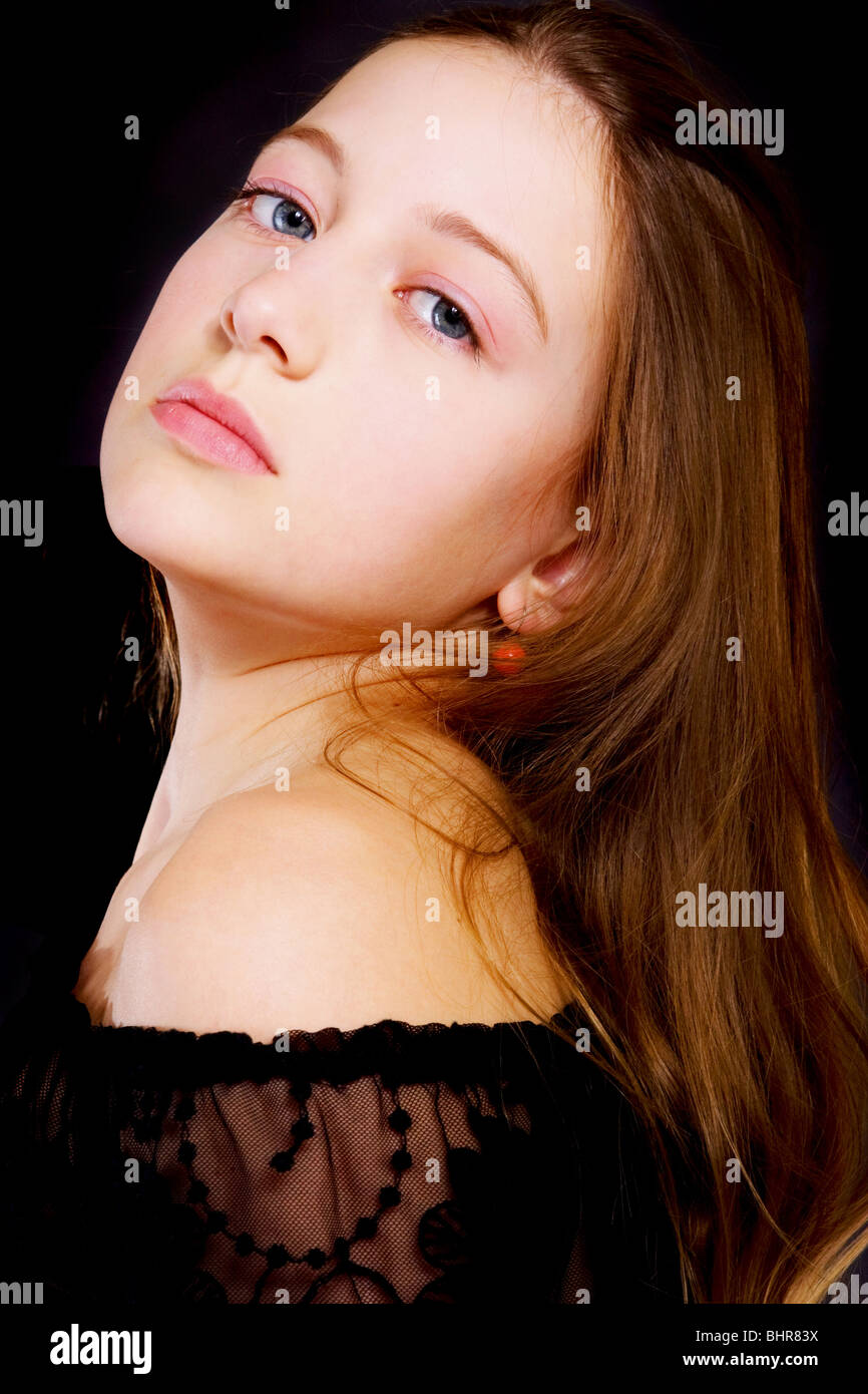 portrait of beautiful girl on black background Stock Photo - Alamy