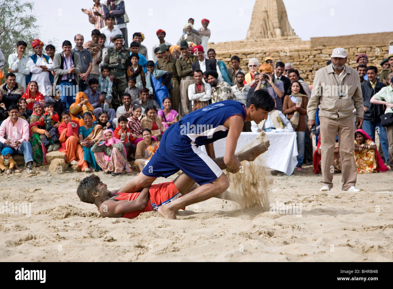 Kabaddi match. Khuri village (near Jaisalmer). Rajasthan. India Stock Photo