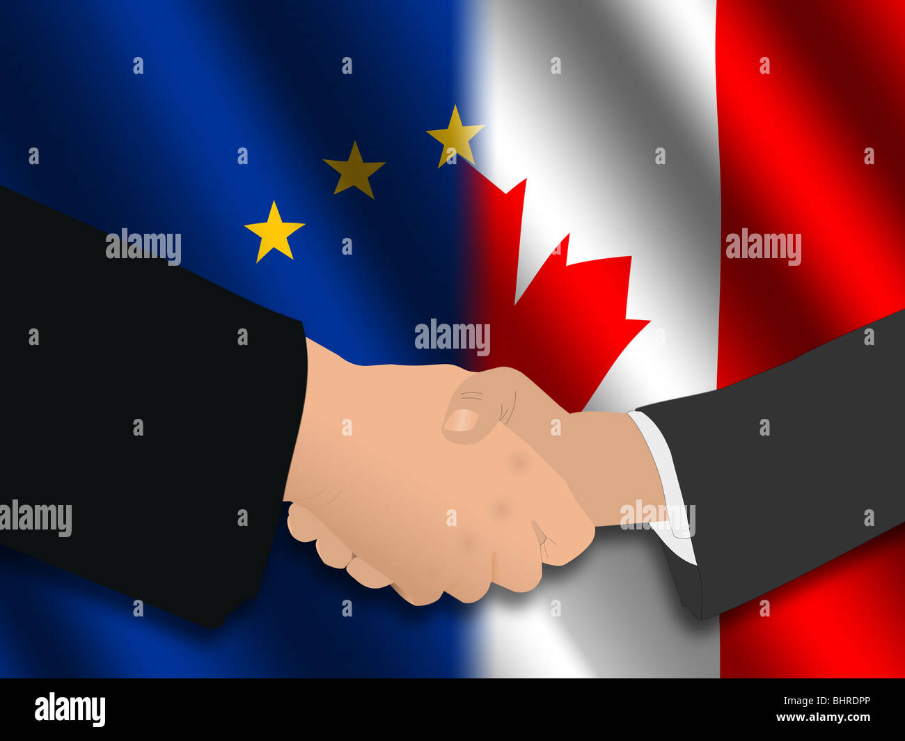 Handshake over EU and Canadian flags illustration Stock Photo Alamy