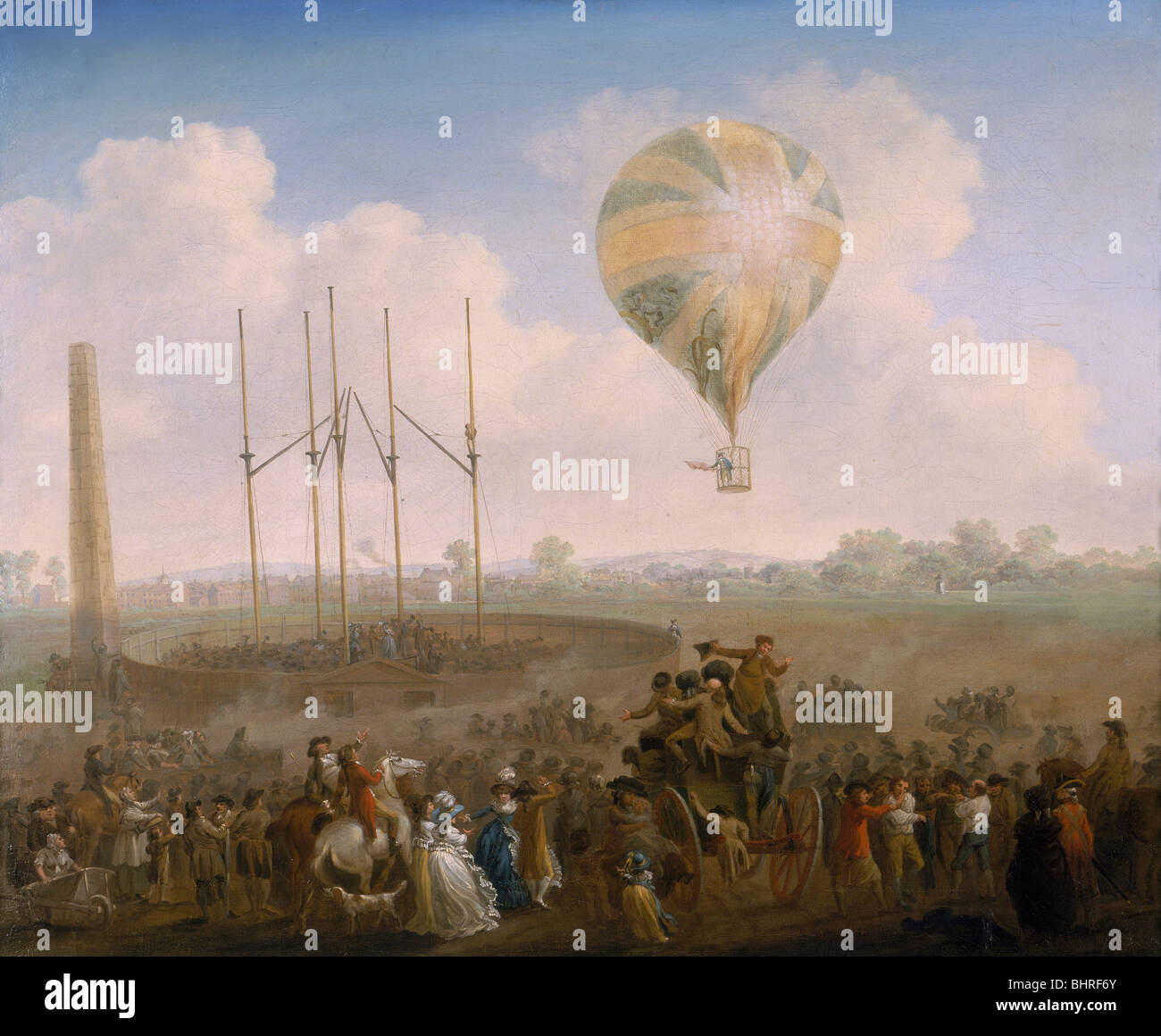 'The Ascent of Lunardi's Balloon from St George's Fields', c1790. Artist: Julius Caesar Ibbetson Stock Photo