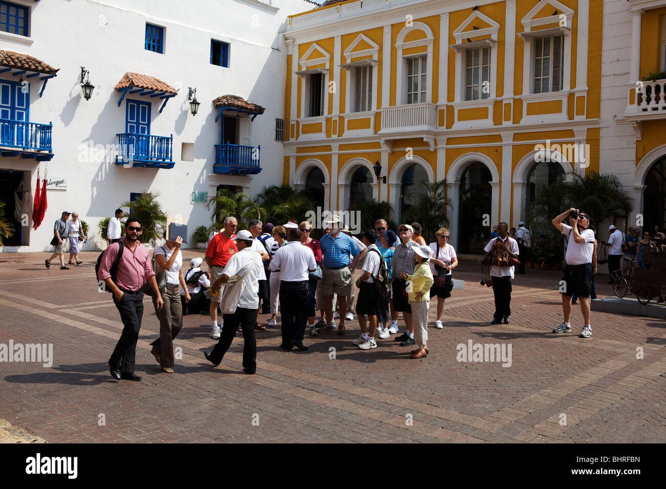 Crowd of tourists in Cartagena Stock Photo