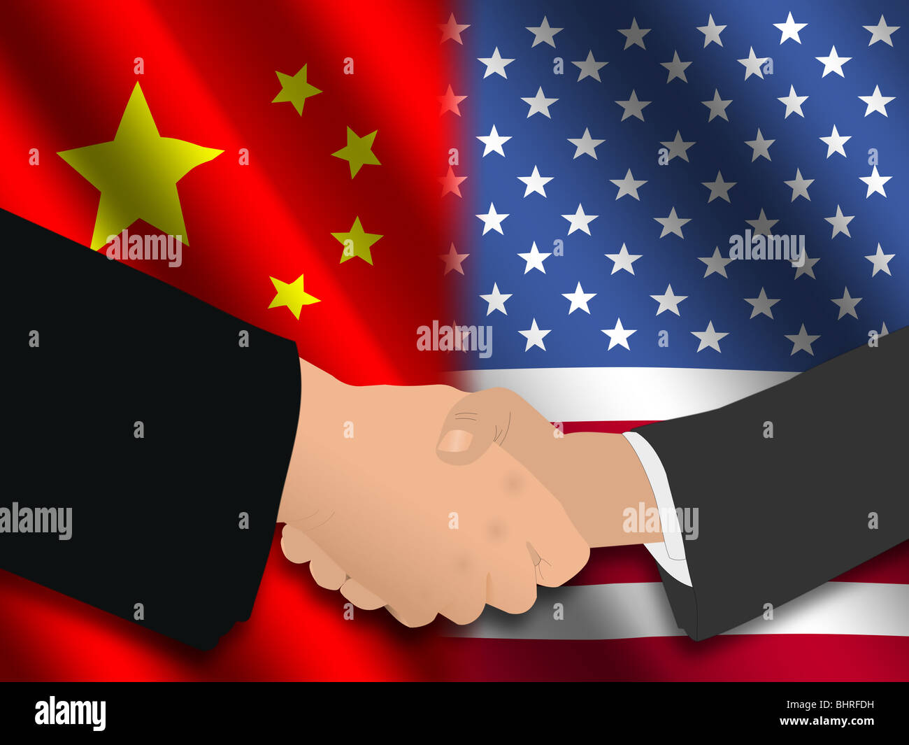 Handshake over Chinese and American flags illustration Stock Photo - Alamy