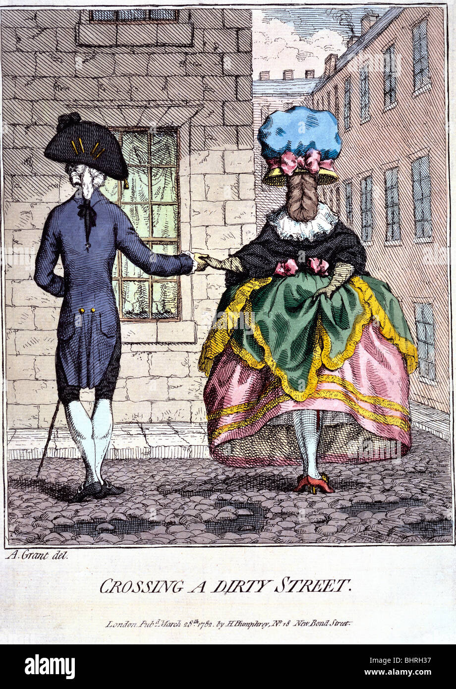 'Crossing a Dirty Street', 18th century. Artist: Unknown Stock Photo