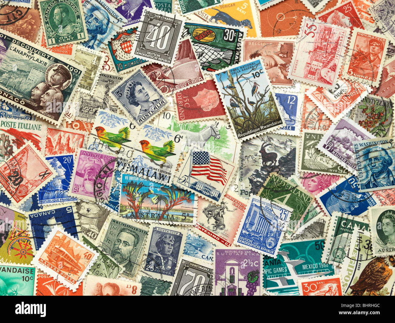 international postage stamps of the world, still life collection Stock