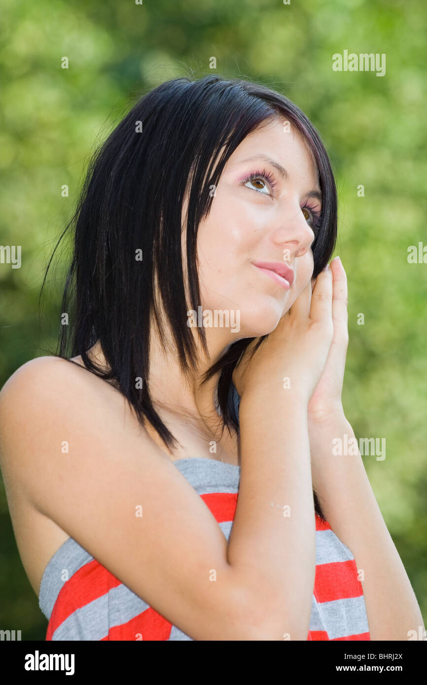 Pretty young woman having good time outdoors Stock Photo Alamy