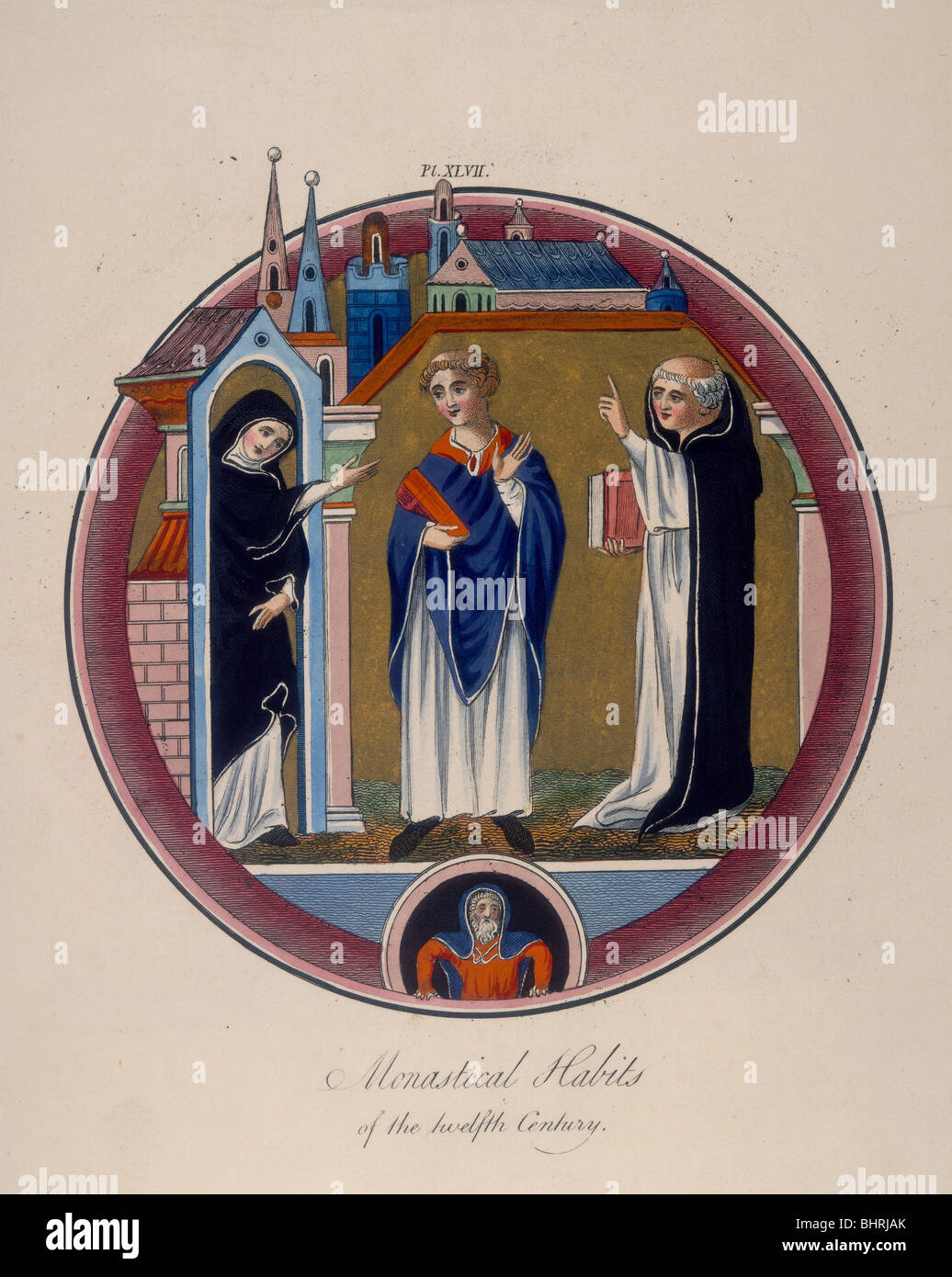 'Monastical Habits of the twelfth Century', c1797. Artist: Joseph Strutt Stock Photo
