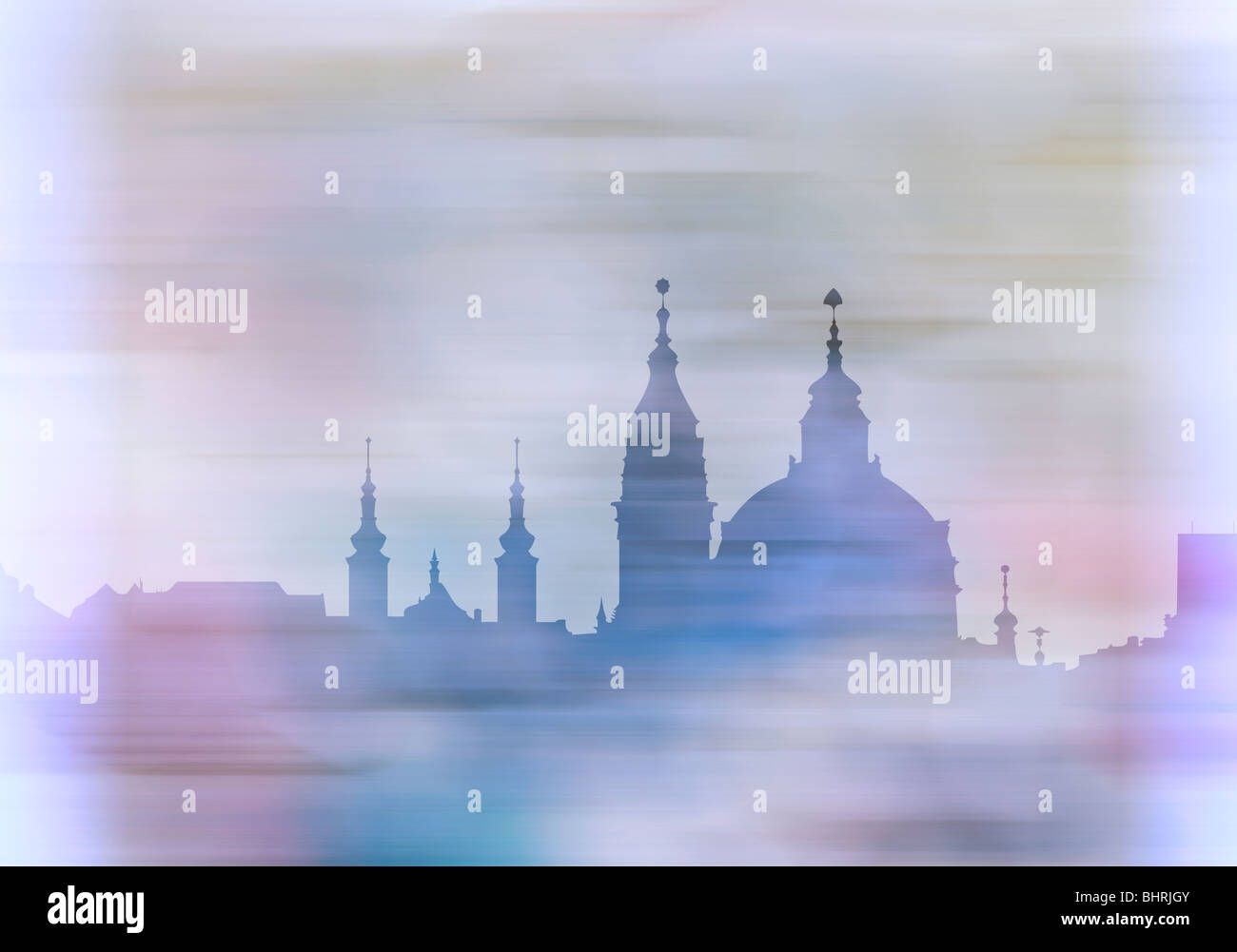 Outline of the St Nikolas church, one of the most important buildings of baroque Prague - hazy impression Stock Photo