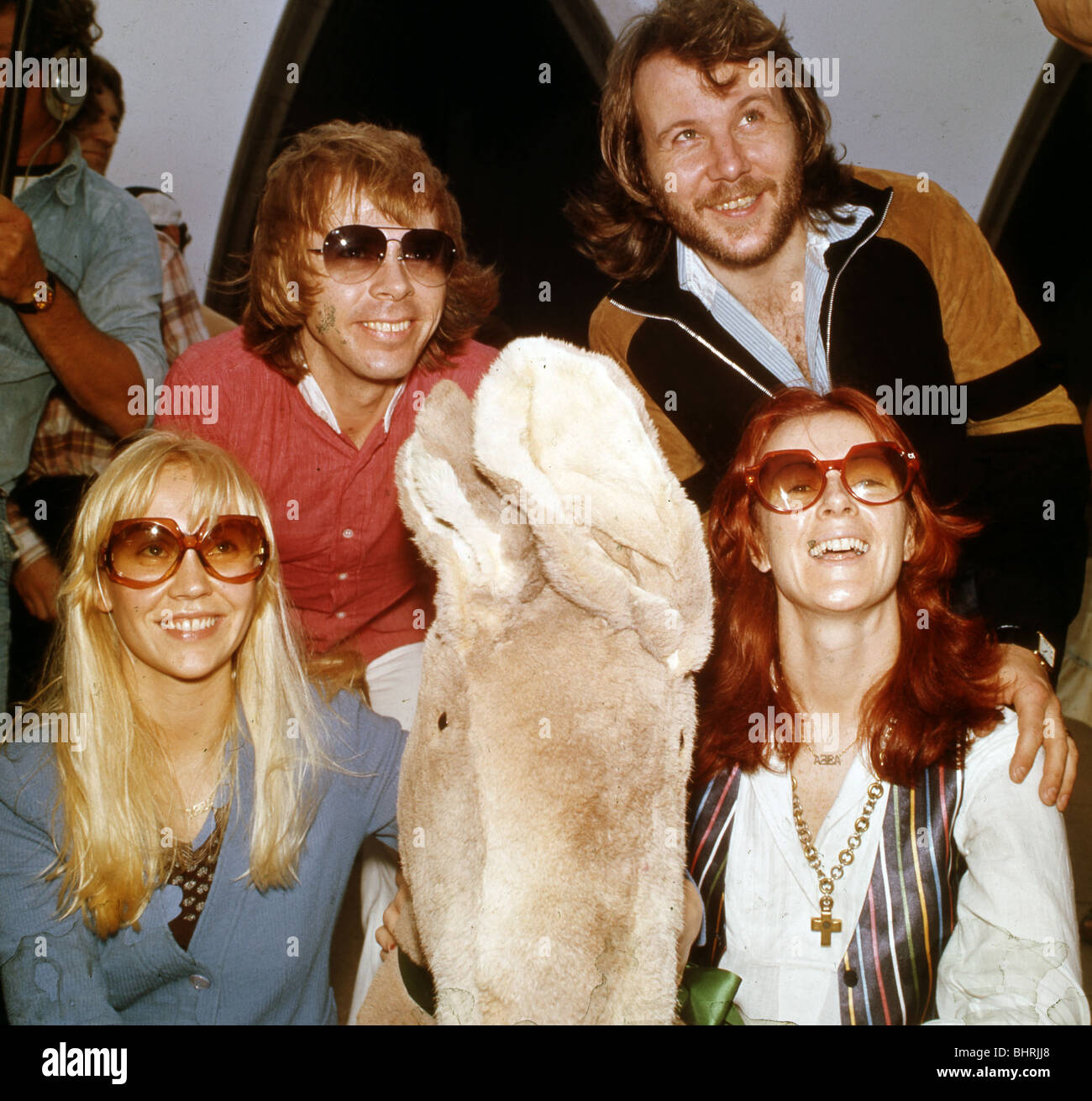 ABBA - Swedish pop group arrive in Sydney, Australia, in March 1979 Stock Photo