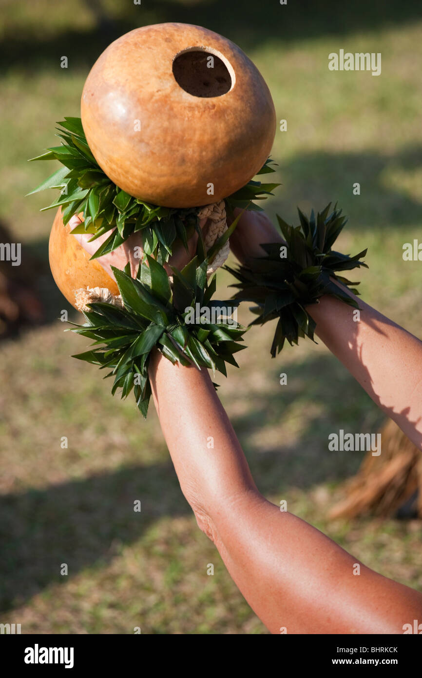 Detail of Hawaiian ipu heke gourd drum used in traditional Kahiko hula