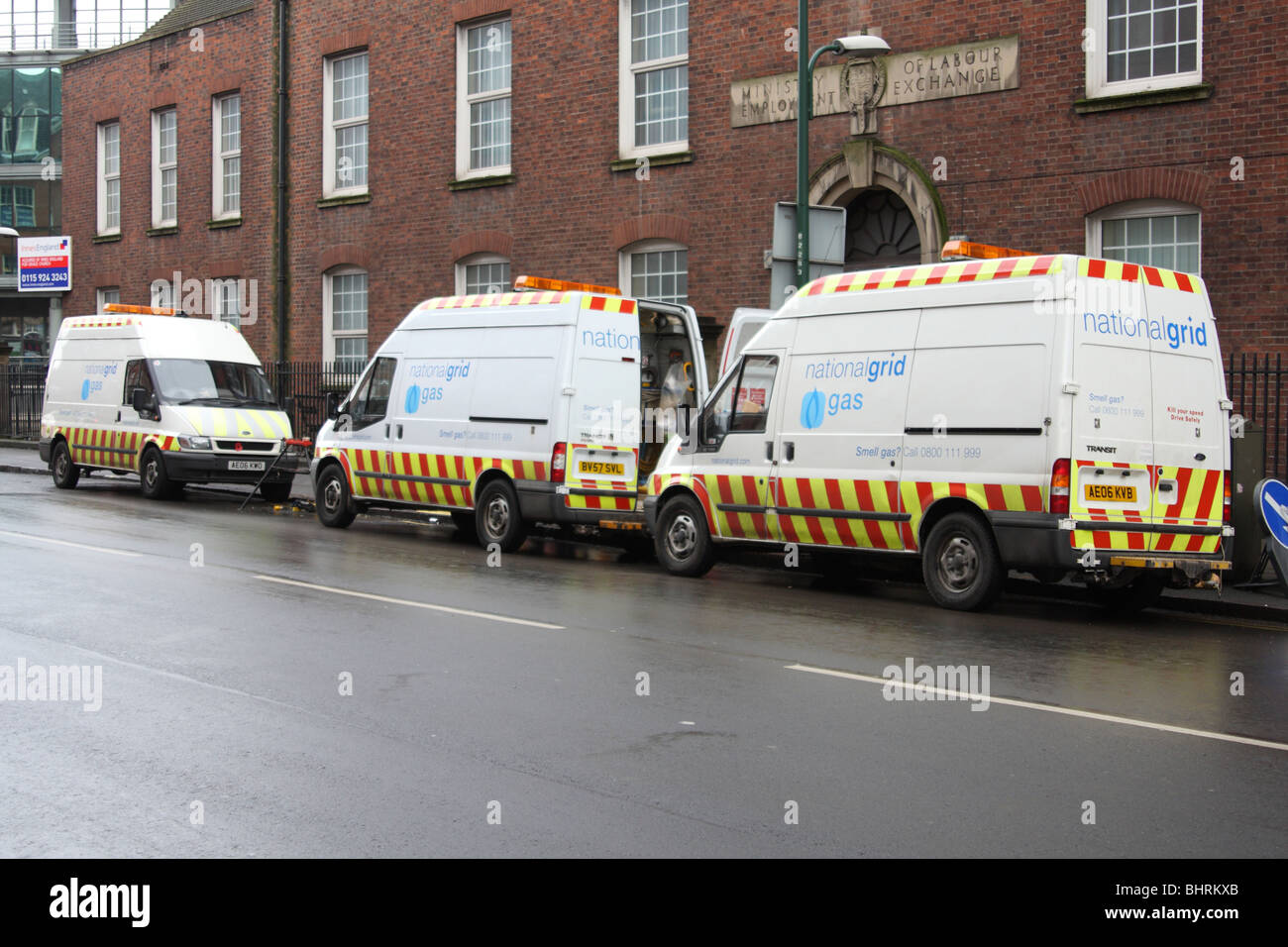 National Grid maintenance vans in a U.K. city. Stock Photo