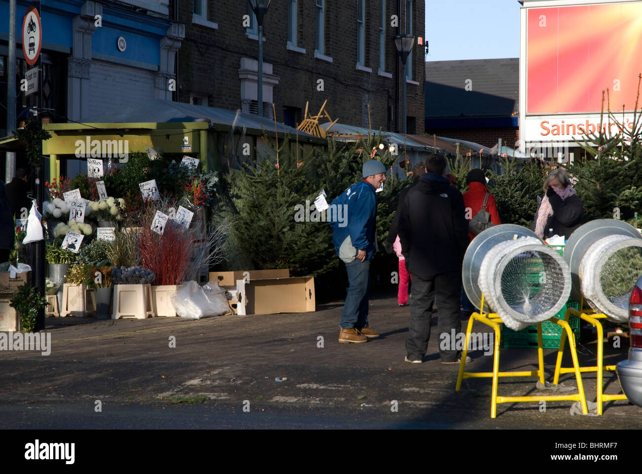 Christmas trees for sale in Essex Place Square Chiswick London W4 UK