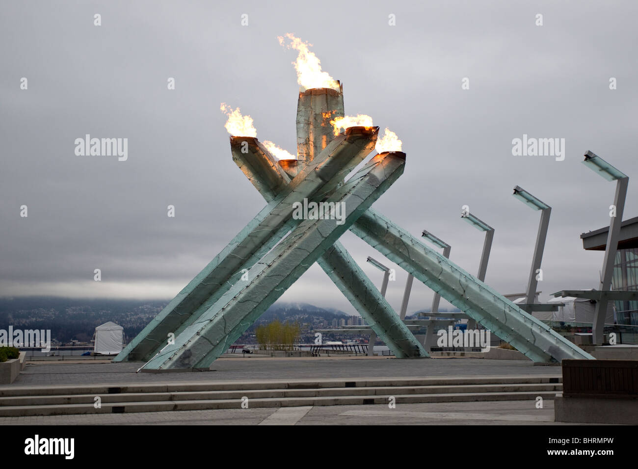 The Olympic Flame in it's fenced in location at the 2010 Olympic Winter Games, Vancouver, British Columbia Stock Photo