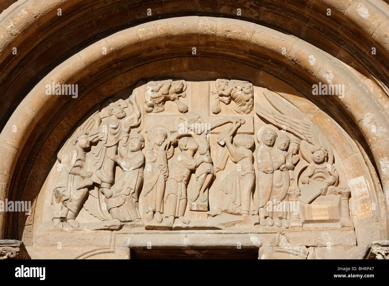 Romanesque forgiveness door  'Puerta del perdón' of the St Isidoro Basilica in the city of León Stock Photo