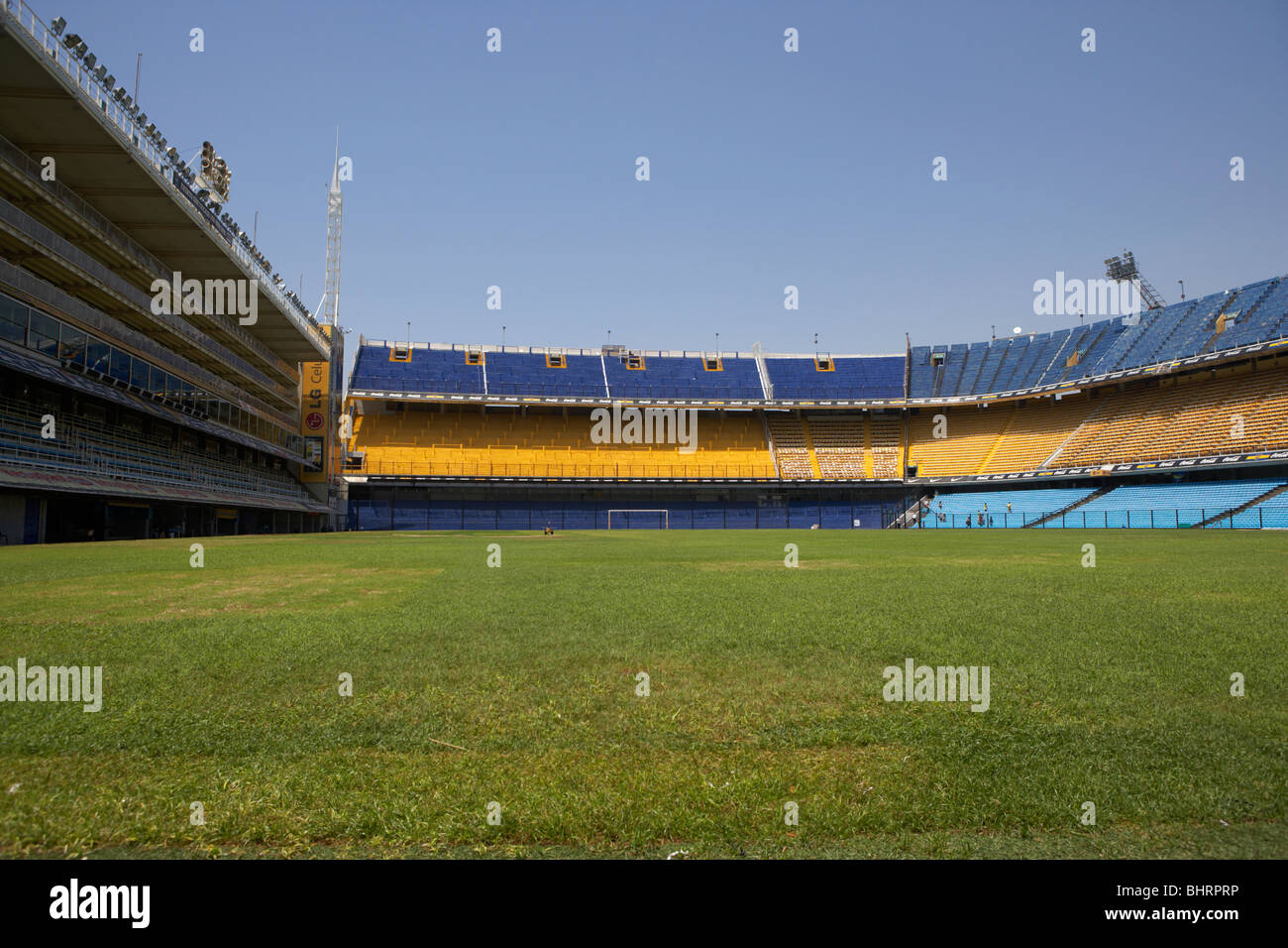pitch and stands interior of Alberto J Armando la bombonera stadium home to atletico boca juniors football club Stock Photo