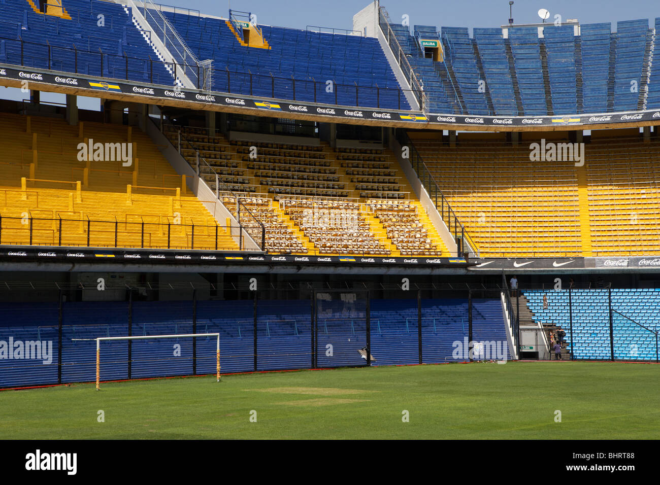 pitch and stand interior of Alberto J Armando la bombonera stadium home to atletico boca juniors football club Stock Photo