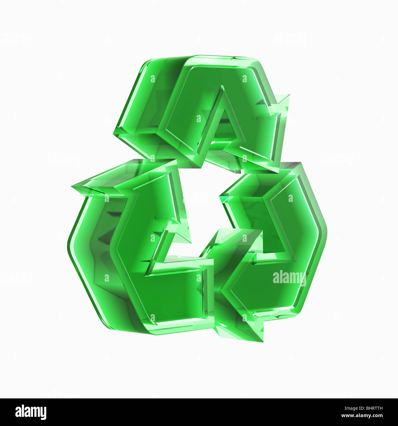 Green translucent recycling sign 3D illustration isolated on white background Stock Photo