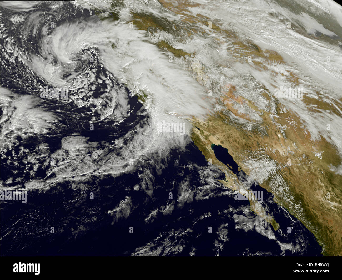 A series of strong storms with fierce winds and heavy rains hit California. Stock Photo