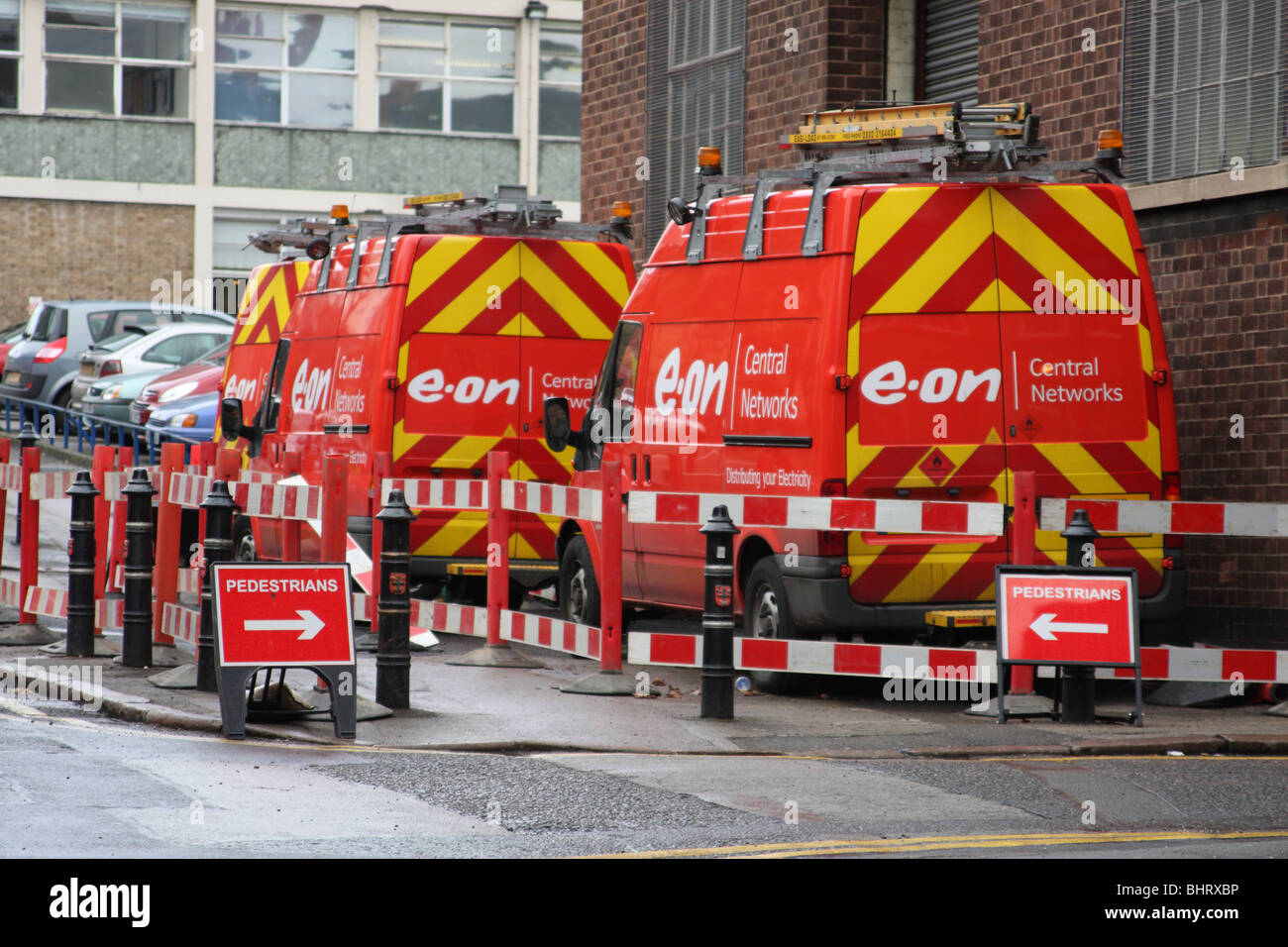 E-on Central Networks maintenance vans in a U.K. city. Stock Photo