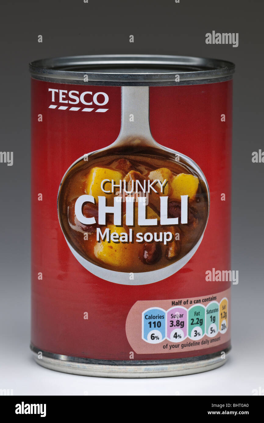 Can of Tesco chunky chilli soup Stock Photo Alamy