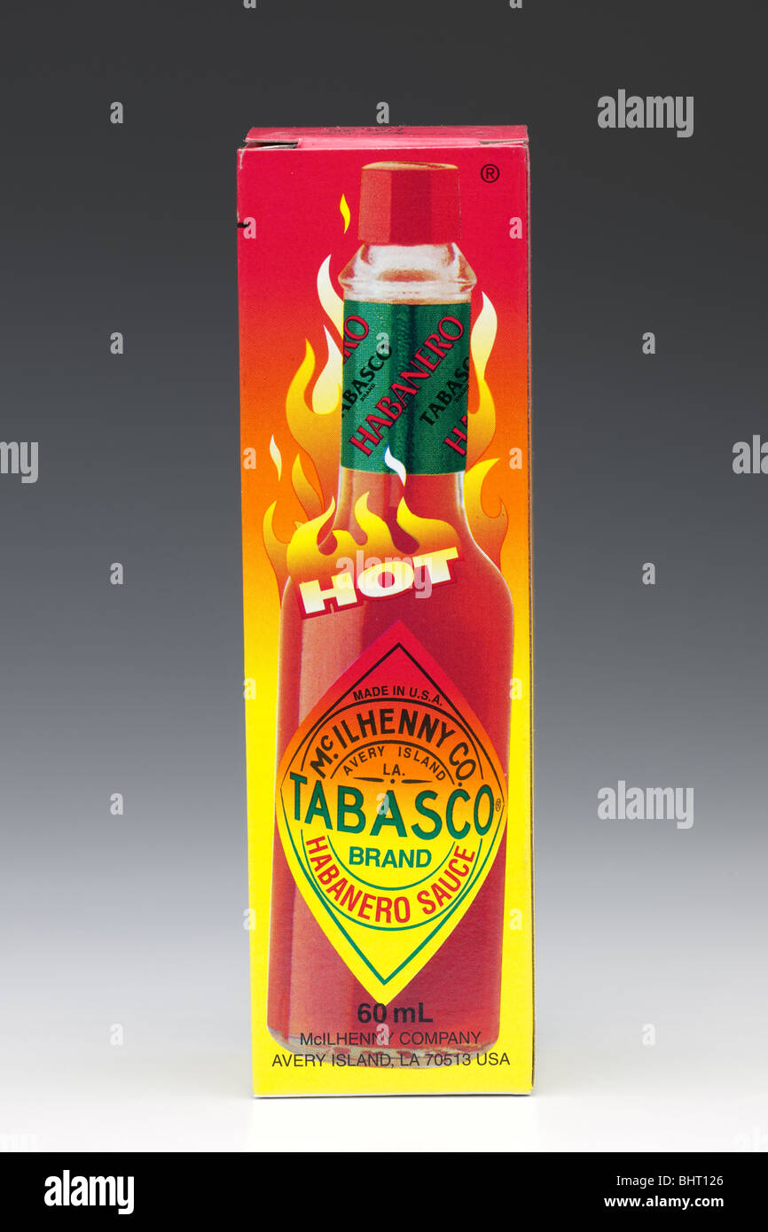 Box containing a bottle of Habanero Hot Tabasco Sauce Stock Photo Alamy