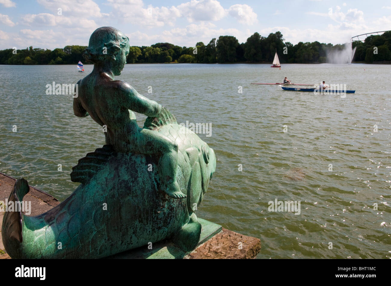 Hannover, Masch Lake, putto on the fish, sculpture from 1936, Germany Stock Photo