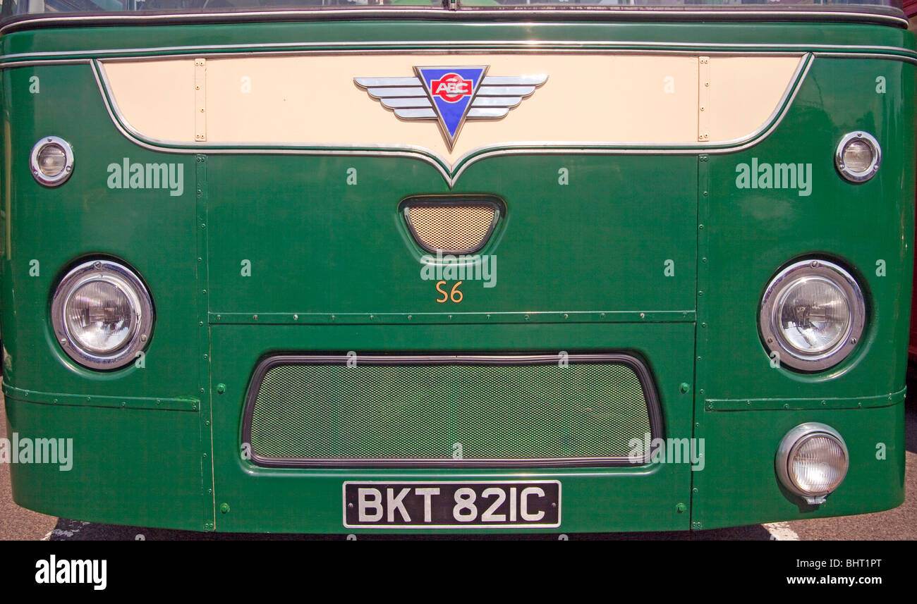 Details of the front of a preserved Maidstone & District Marshall-bodied AEC Reliance bus. Stock Photo