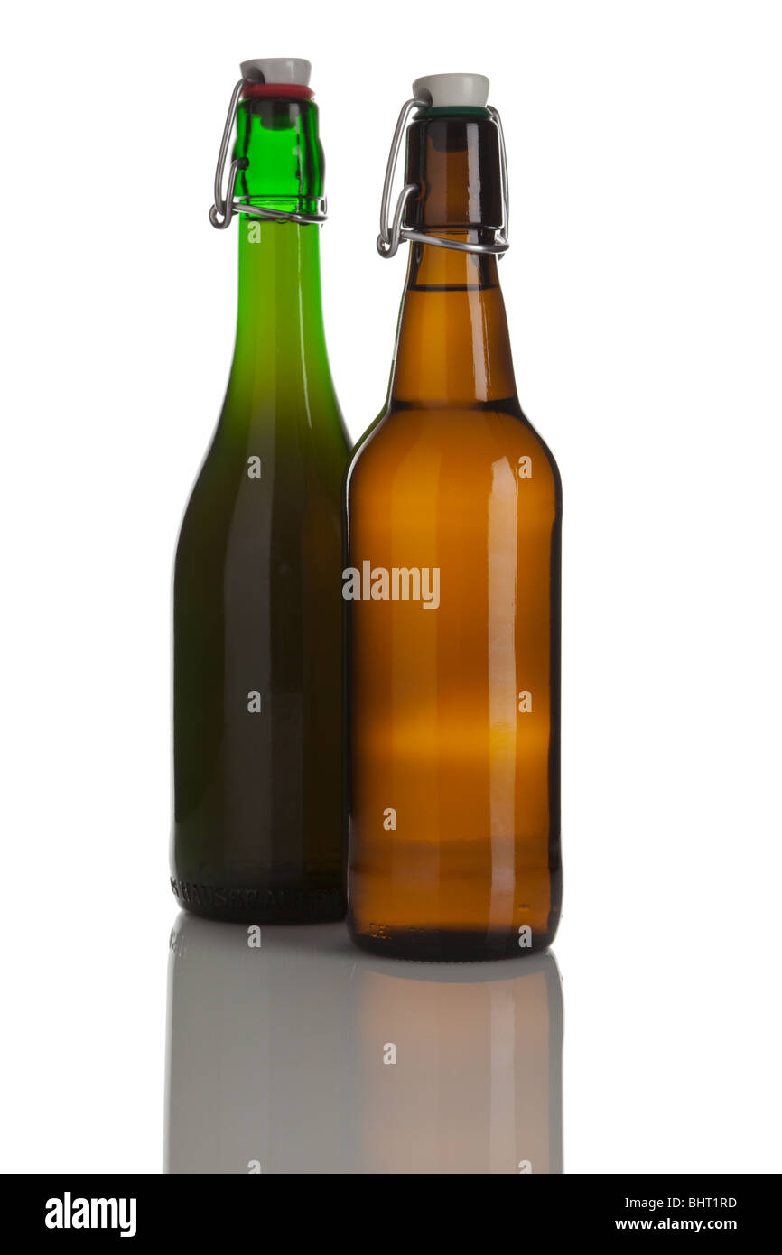 two swing top beer bottles withou labels, cutout Stock Photo