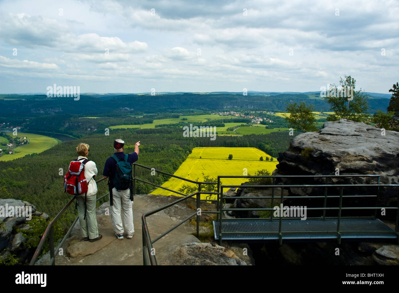 Blick vom Lilienstein, Saechsische Schweiz, Elbsandsteingebirge, Sachsen, Deutschland | View from Lilienstein , Saxony, Germany Stock Photo