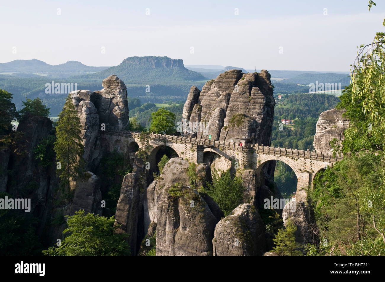 Die Bastei, Saechsische Schweiz, Elbsandsteingebirge, Sachsen, Deutschland | Bastei, Saxon Switzerland, Saxony, Germany Stock Photo