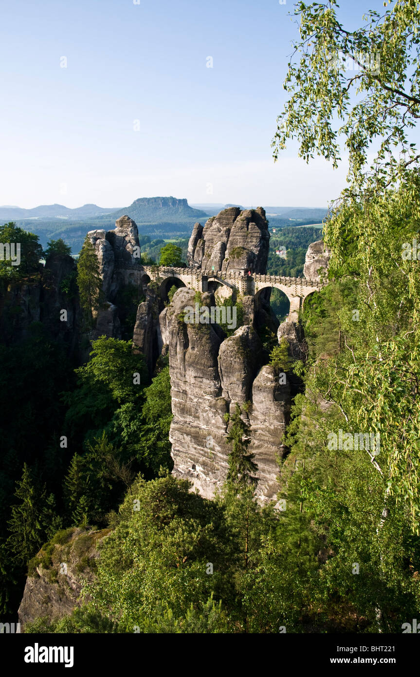 Die Bastei, Saechsische Schweiz, Elbsandsteingebirge, Sachsen, Deutschland | Bastei, Saxon Switzerland, Saxony, Germany Stock Photo