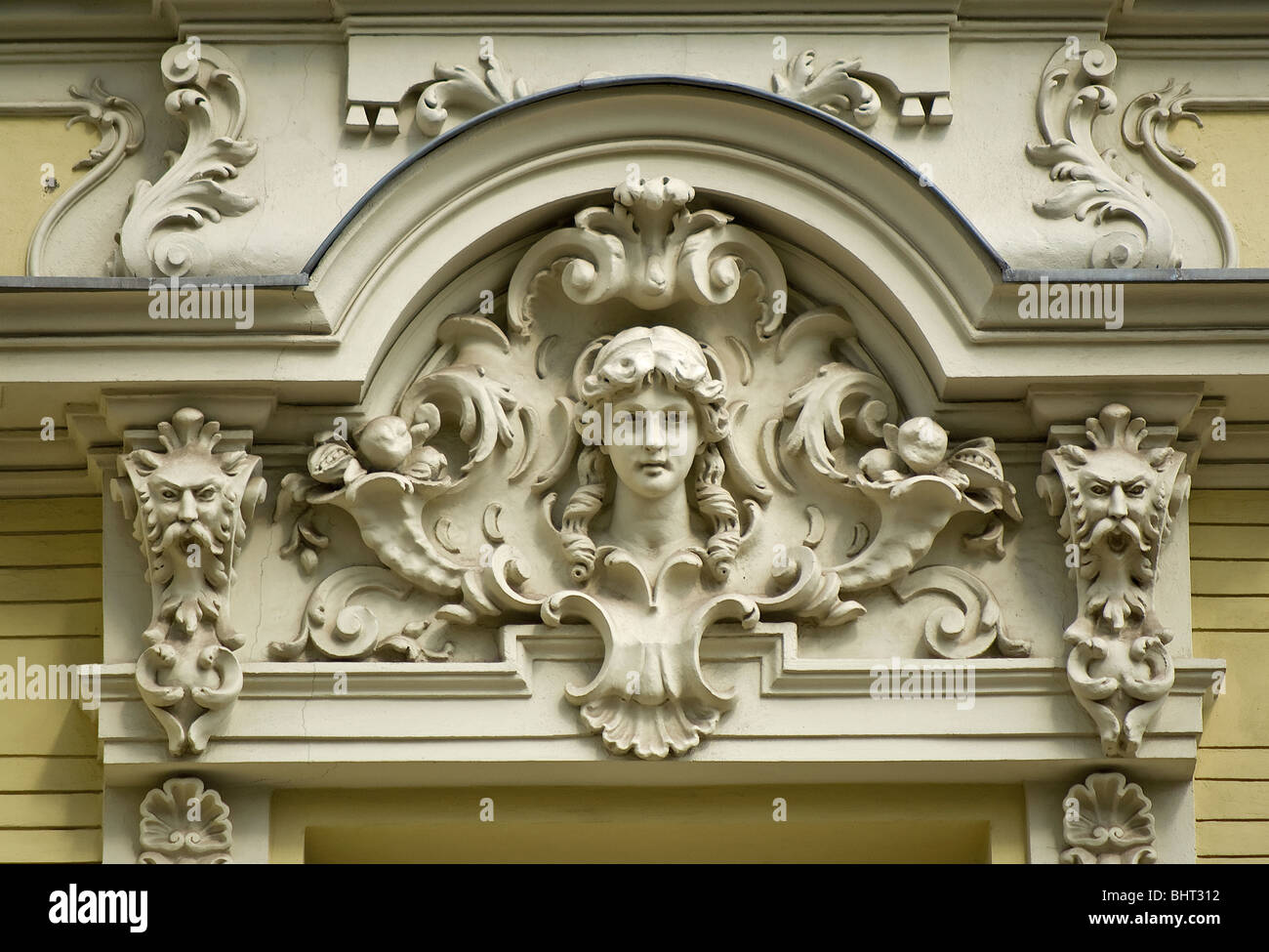 Details of Art Nouveau facade of building at Piotrkowska Street in Łódź, Łódzkie, Poland Stock Photo