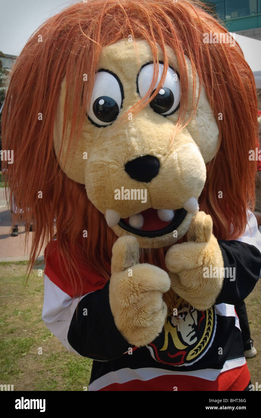 The Ottawa Senators official mascot 'Spartacat' attending a pep rally for the Stanley Cup Finals bound NHL team. May 24th 2007. Stock Photo
