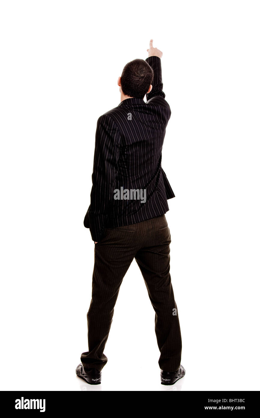 Point Behindd Back view of a businessman pointing, isolated on white background Stock ...