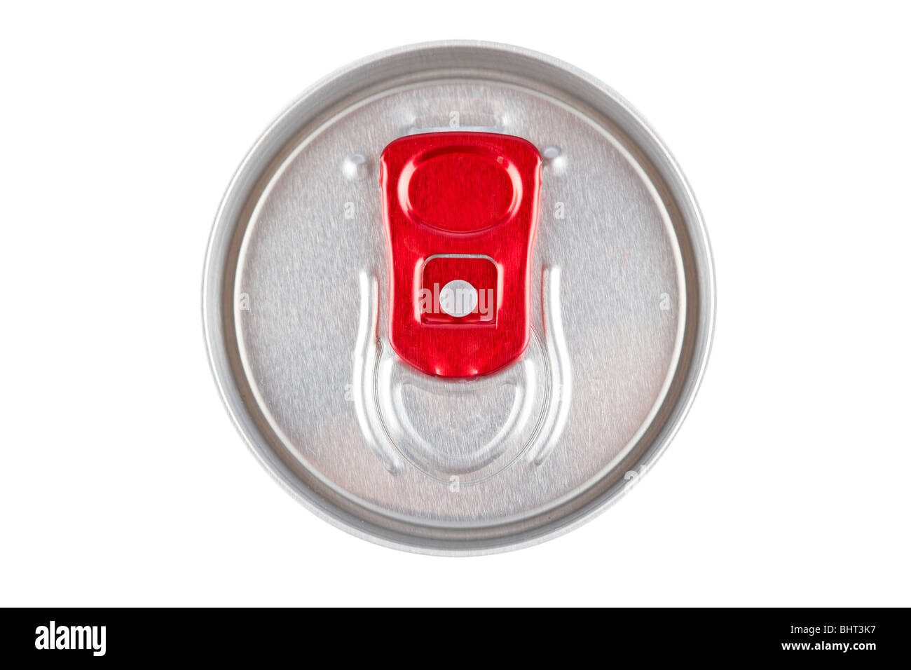 Close-up shot of the top of a canned drink isolated on a white background Stock Photo