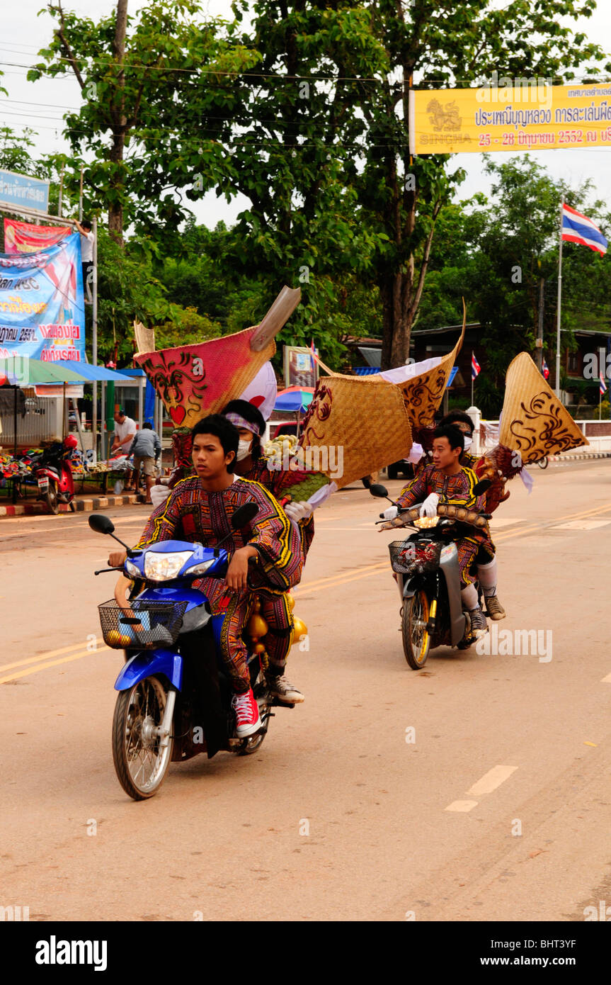 phitakhon ghosts on motorbike , phitakon festival (phi ta khon) , dansai , loei , thailand Stock Photo