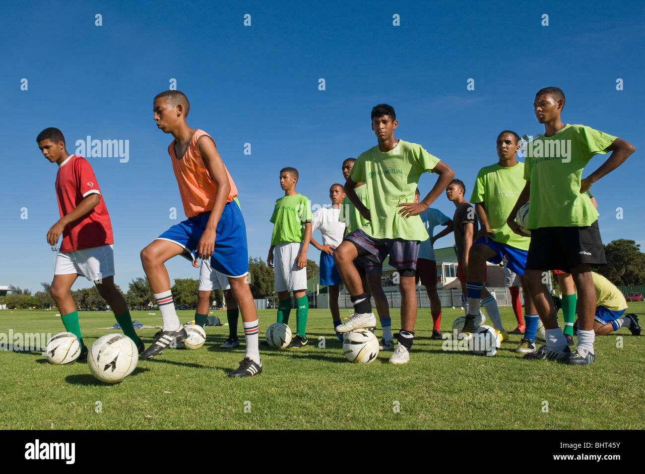 Players training at Old Mutual Football Academy, Cape Town, South Stock